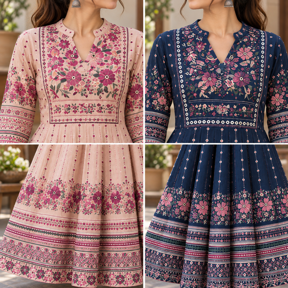 2 Pack Bohemian Ethnic Print Maxi Dress with Flowing Hem | B-18