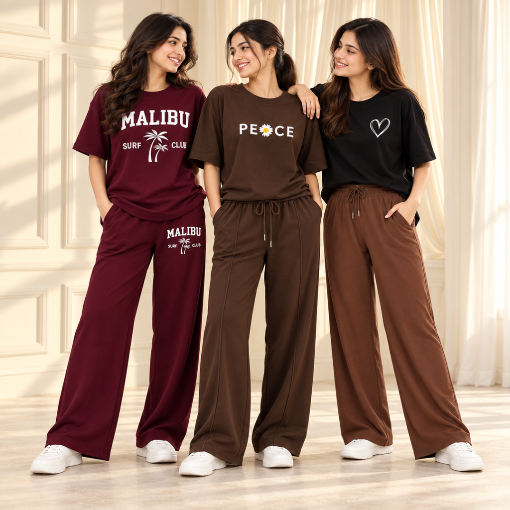 3 Women's Casual Wear T-Shirt With Trousers ( T1 )