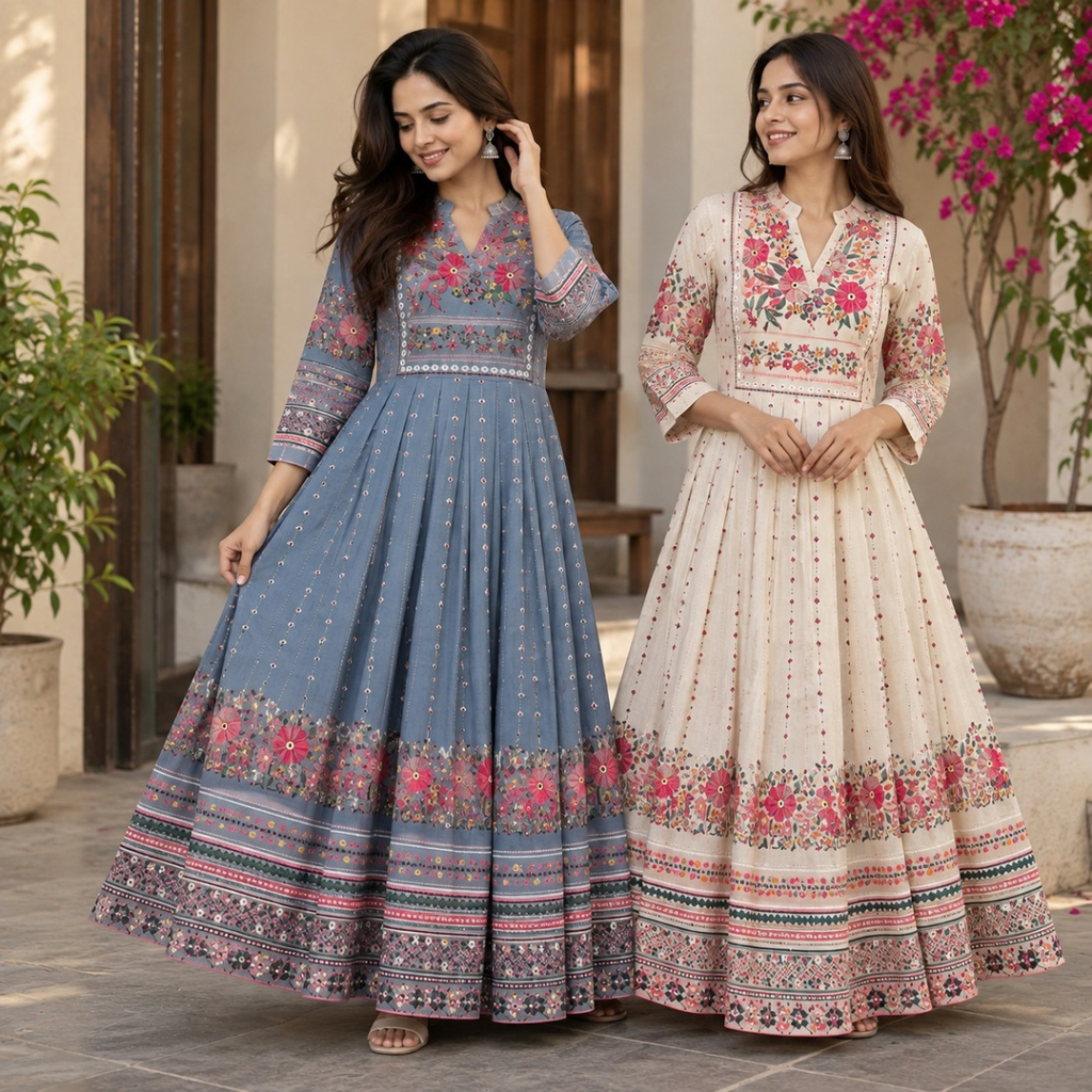 2 Pack Bohemian Ethnic Print Maxi Dress with Flowing Hem | B-16
