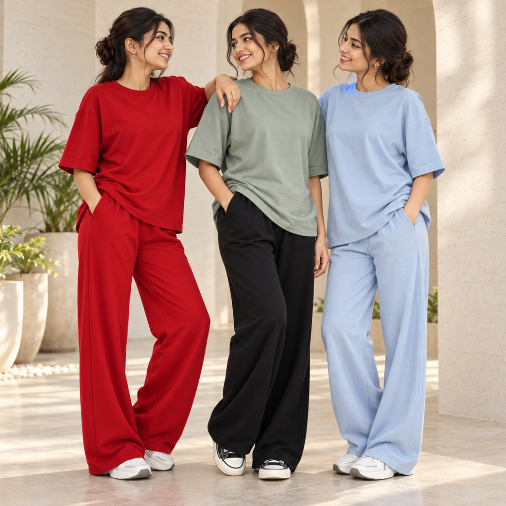 3 Women's Casual Wear T-Shirt With Trousers ( T8 )