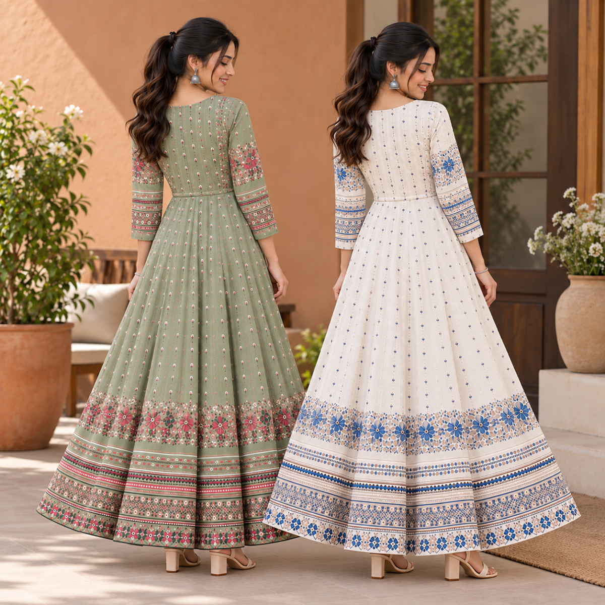 2 Pack Bohemian Ethnic Print Maxi Dress with Flowing Hem | B-20