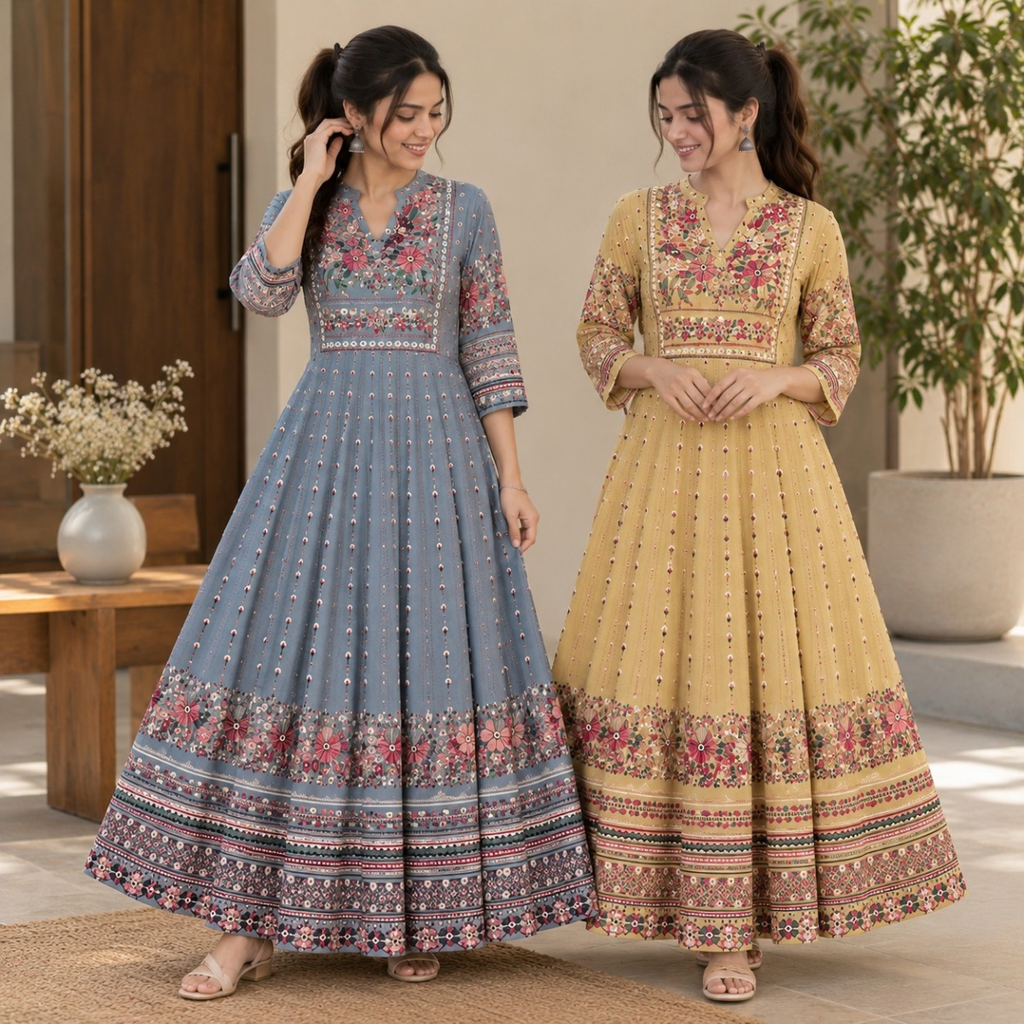 2 Pack Bohemian Ethnic Print Maxi Dress with Flowing Hem | B-21