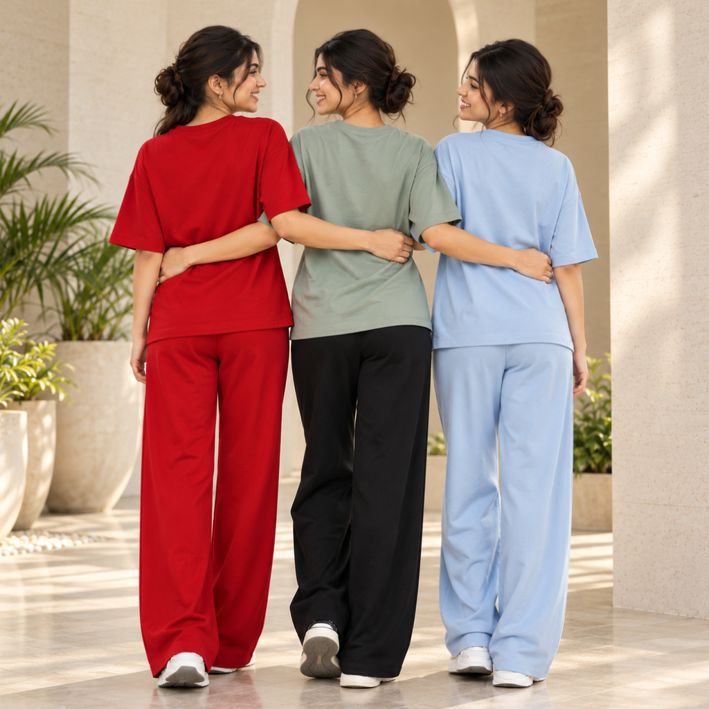 3 Women's Casual Wear T-Shirt With Trousers ( T8 )