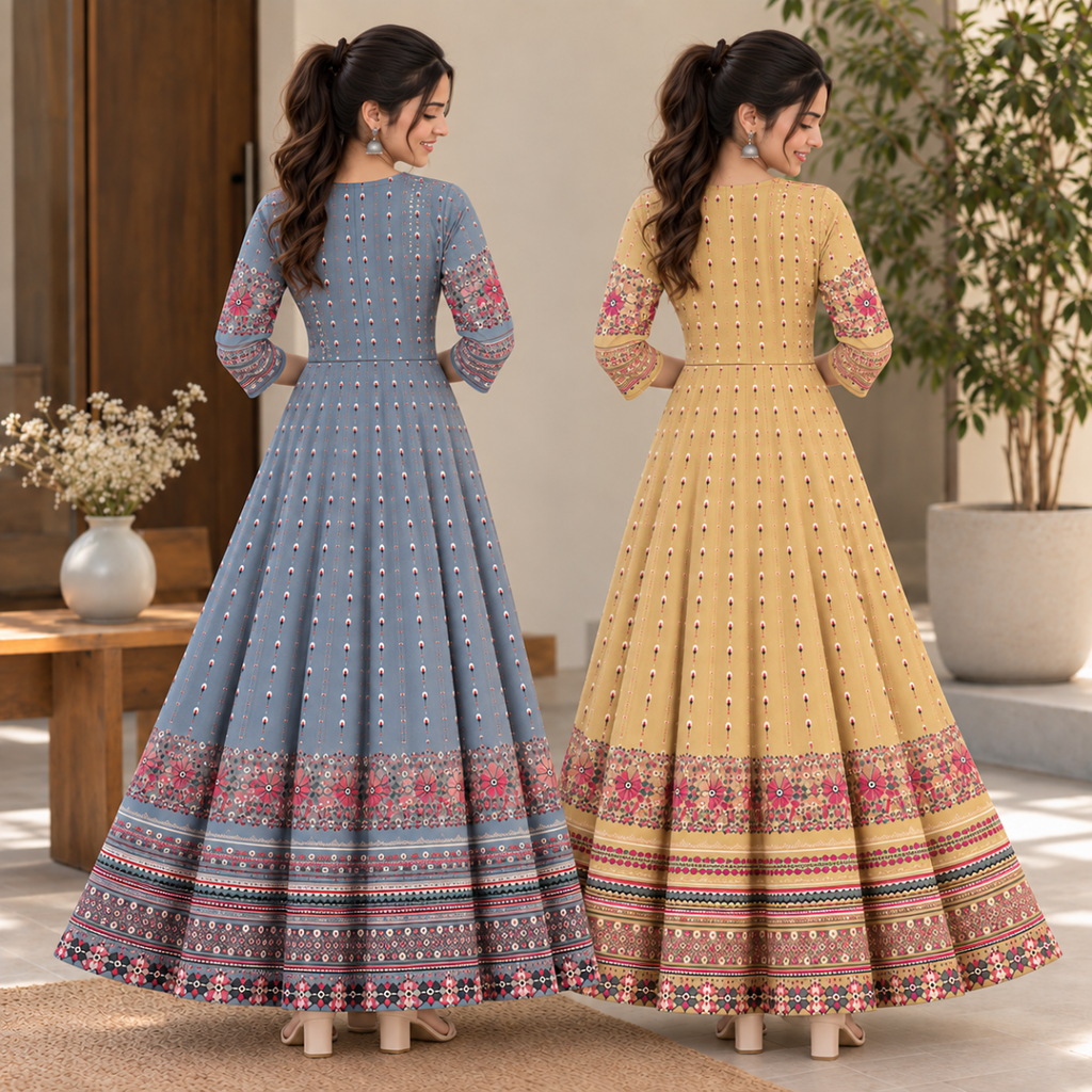 2 Pack Bohemian Ethnic Print Maxi Dress with Flowing Hem | B-21