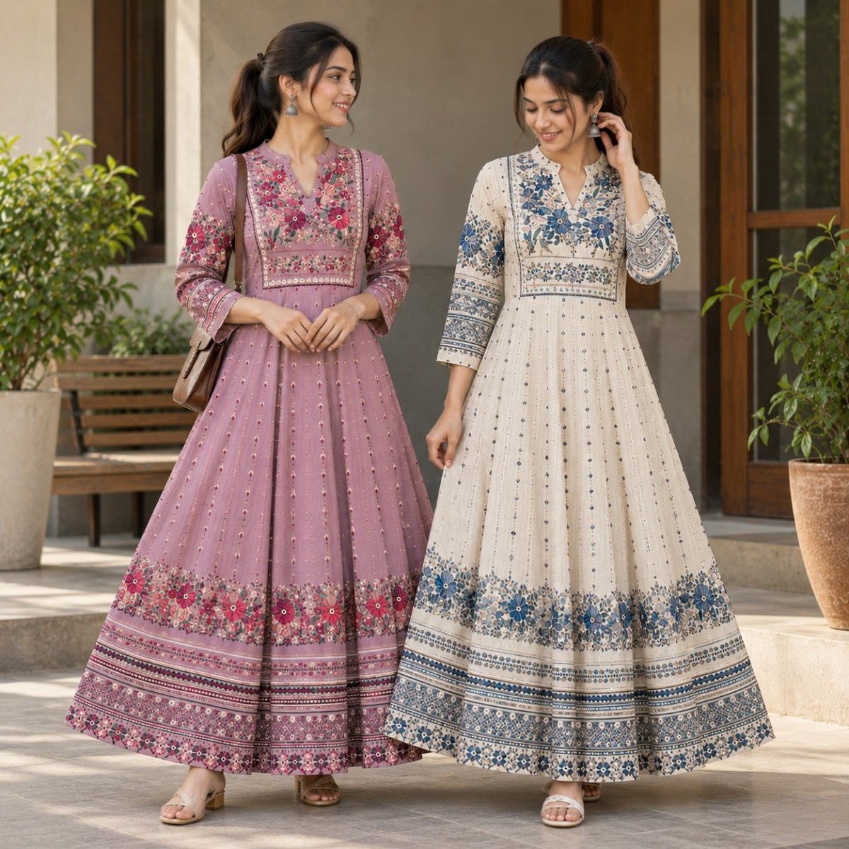 2 Pack Bohemian Ethnic Print Maxi Dress with Flowing Hem | B-22