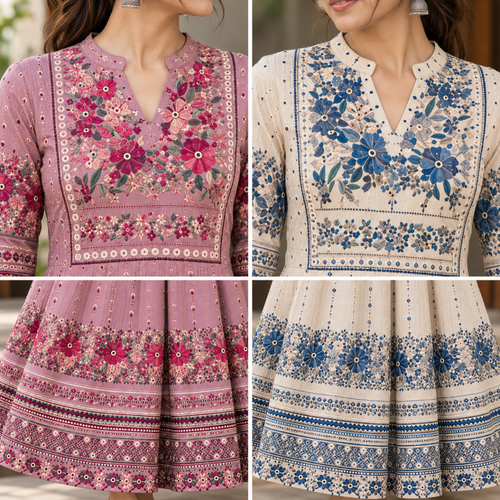 2 Pack Bohemian Ethnic Print Maxi Dress with Flowing Hem | B-22