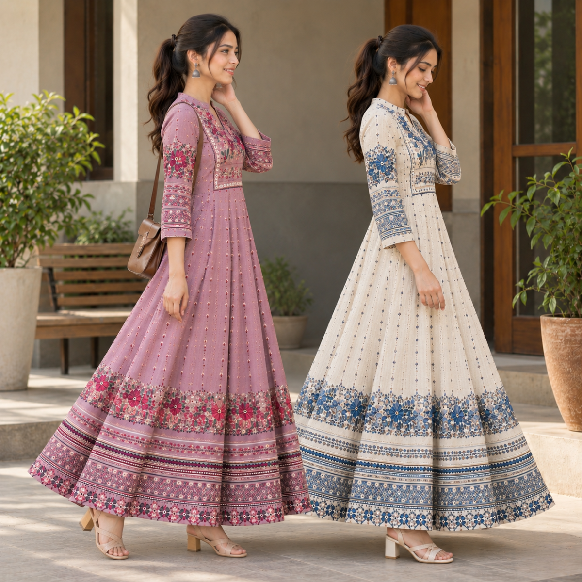 2 Pack Bohemian Ethnic Print Maxi Dress with Flowing Hem | B-22