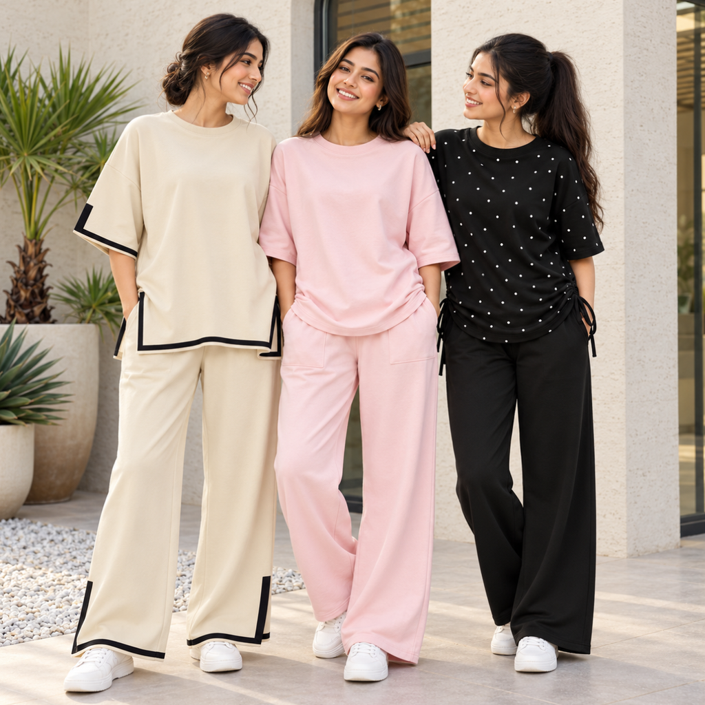 3 Women's Casual Wear T-Shirt With Trousers ( T10 )
