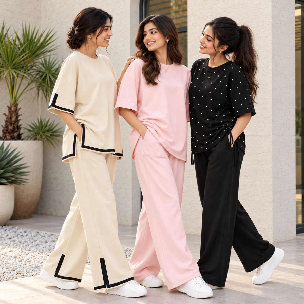 3 Women's Casual Wear T-Shirt With Trousers ( T10 )