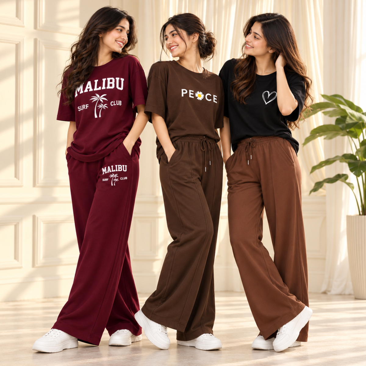 3 Women's Casual Wear T-Shirt With Trousers ( T1 )