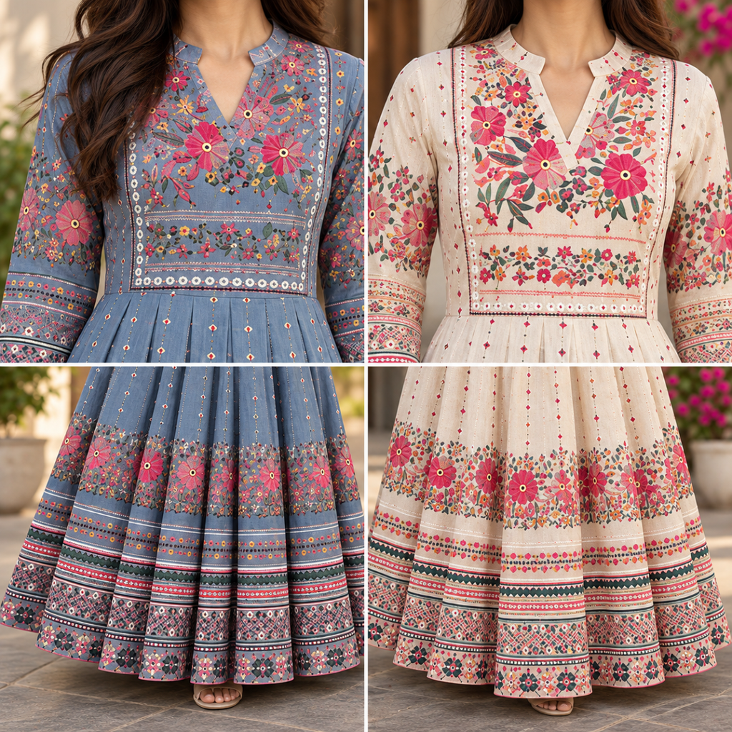 2 Pack Bohemian Ethnic Print Maxi Dress with Flowing Hem | B-16
