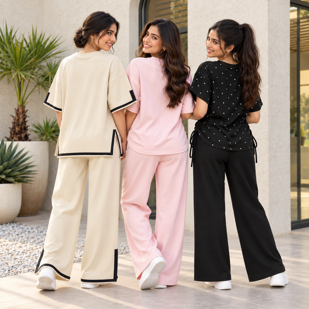 3 Women's Casual Wear T-Shirt With Trousers ( T10 )