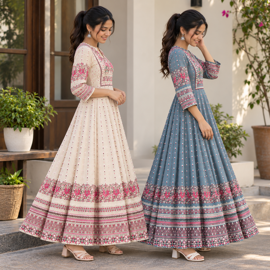 2 Pack Bohemian Ethnic Print Maxi Dress with Flowing Hem | B-23