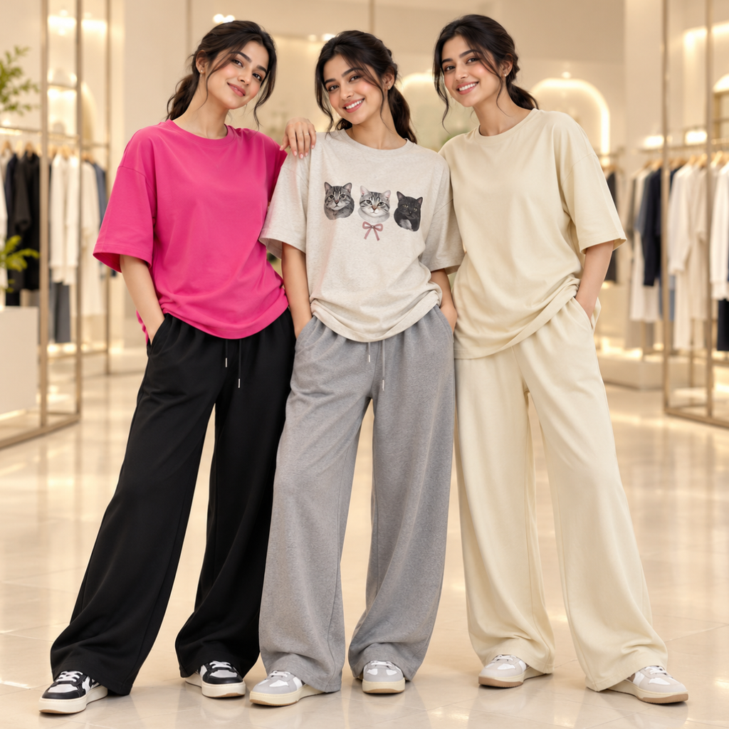 3 Women's Casual Wear T-Shirt With Trousers ( T12 )