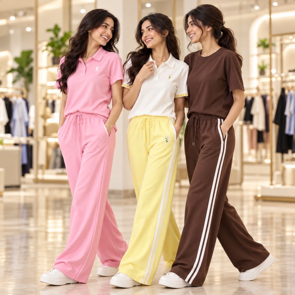 3 Women's Casual Wear T-Shirt With Trousers ( T13 )