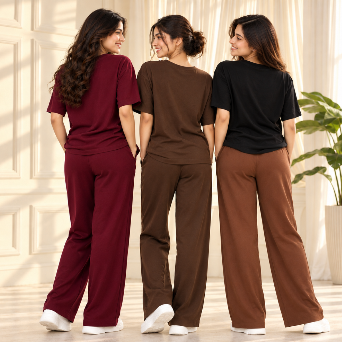 3 Women's Casual Wear T-Shirt With Trousers ( T1 )