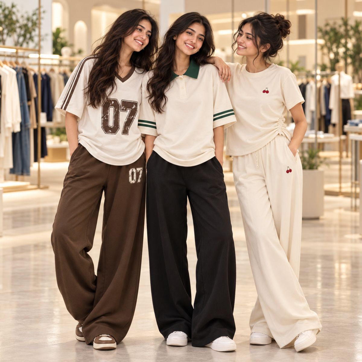 3 Women's Casual Wear T-Shirt With Trousers ( T15 )
