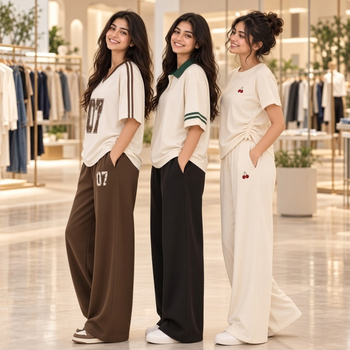 3 Women's Casual Wear T-Shirt With Trousers ( T15 )