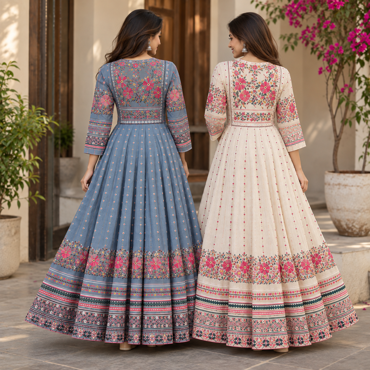 2 Pack Bohemian Ethnic Print Maxi Dress with Flowing Hem | B-16